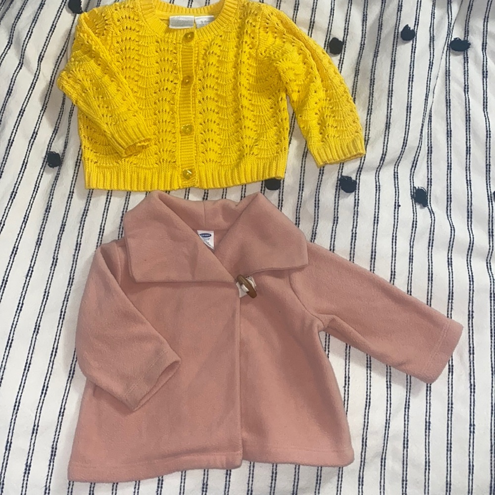 Old Navy Pink Fleece Coat & Koala Kids Yellow Eyelet Cardigan
